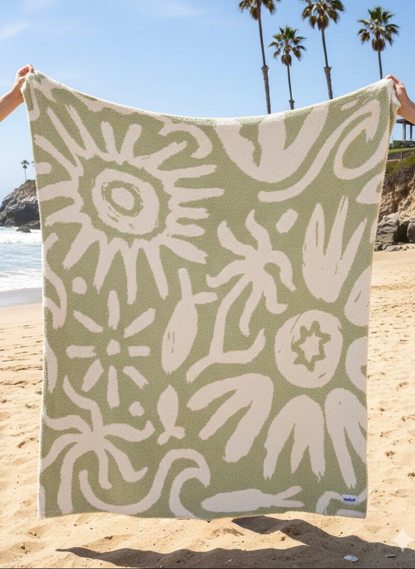 Sage Flora Plush Throw