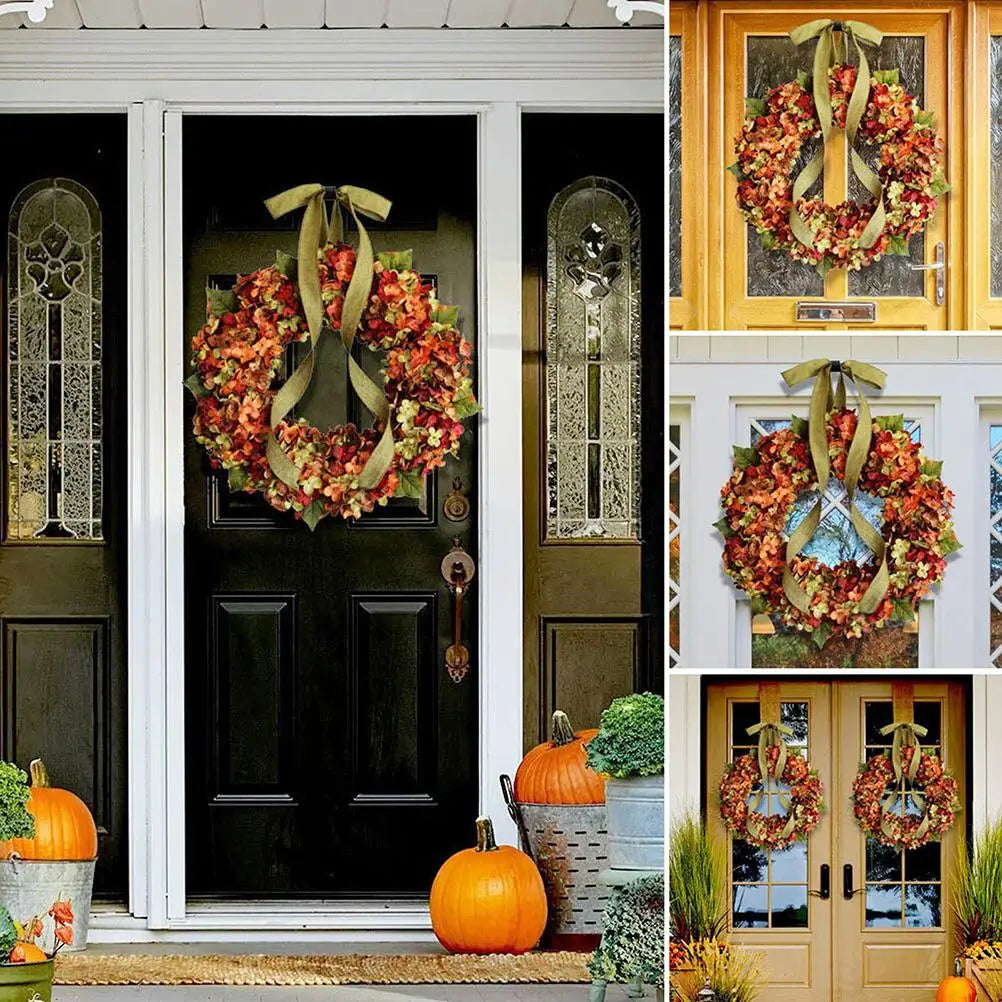 Fall Hydrangea Bowknot Garland Wreath
