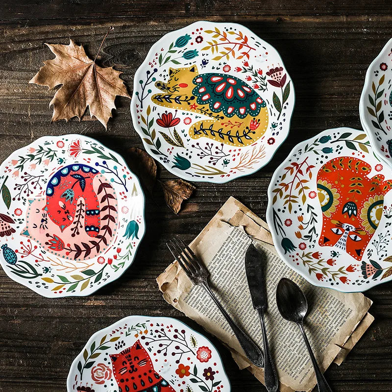 Astrid Nordic Hand Painted Cat Ceramic Plate