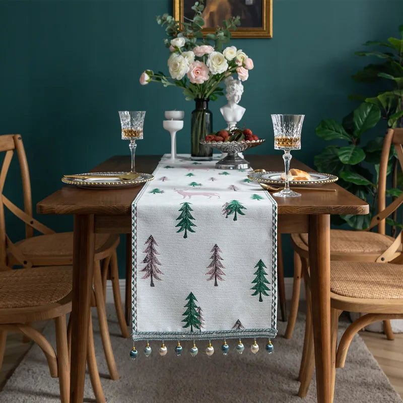 Embroidered Christmas Tree Table Runner