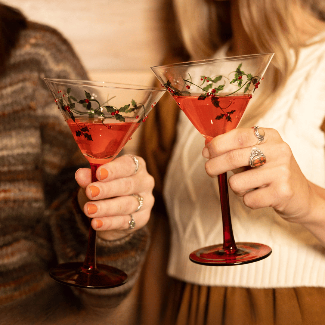 Holly Christmas Martini Glasses