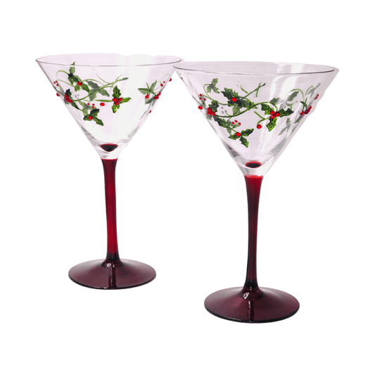 Holly Christmas Martini Glasses