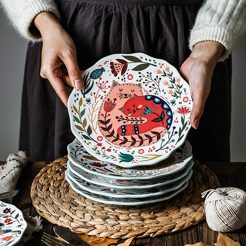 Astrid Nordic Hand Painted Cat Ceramic Plate