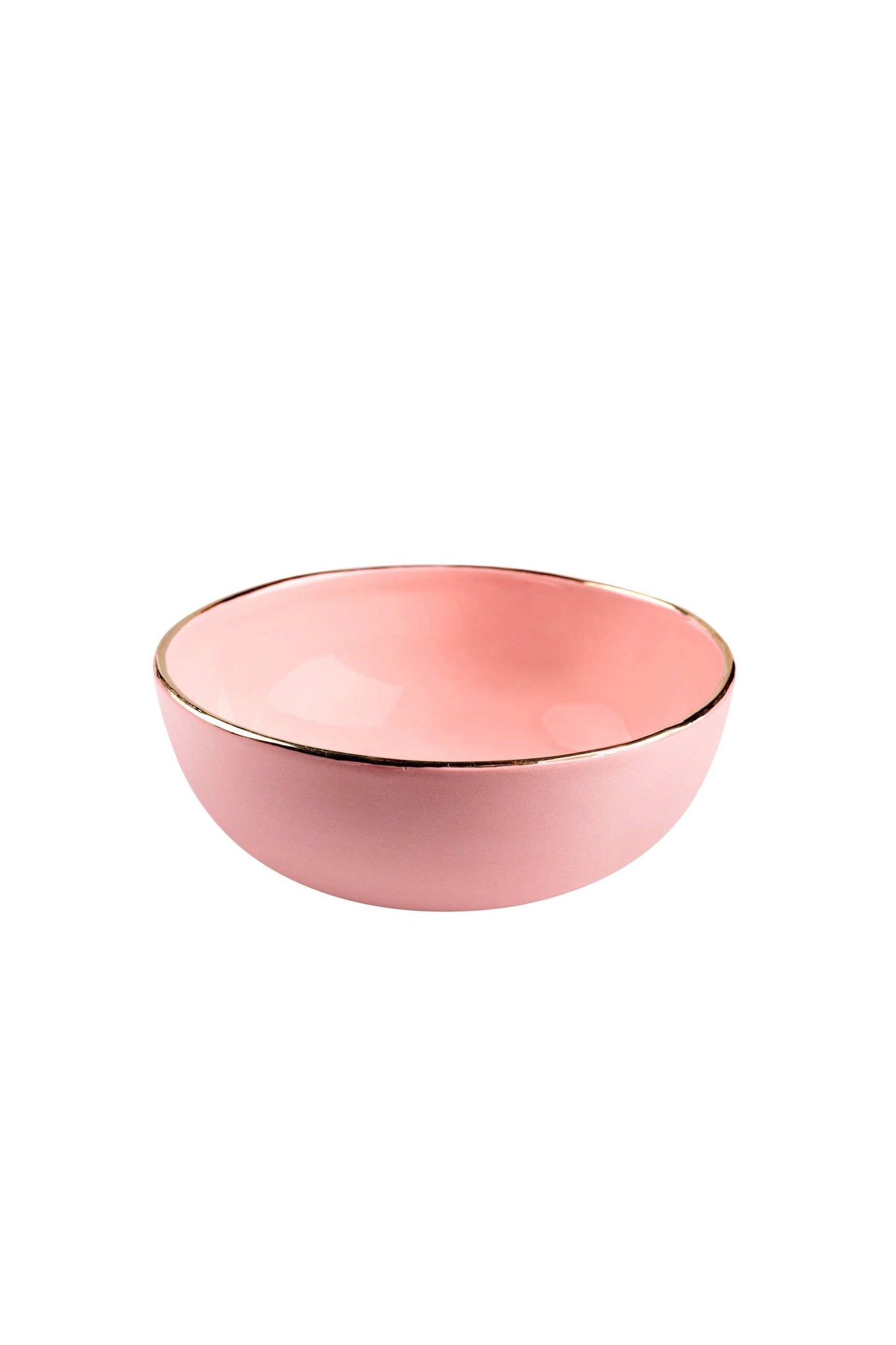 Handmade Porcelain Pink Salad Bowl with Gold Rim