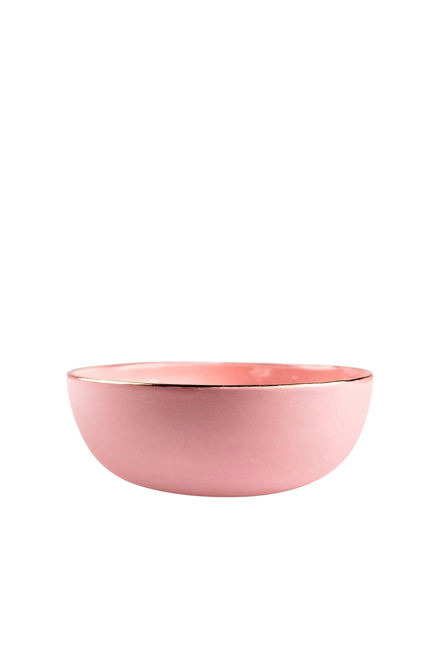 Handmade Porcelain Pink Salad Bowl with Gold Rim