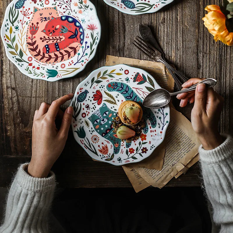 Astrid Nordic Hand Painted Cat Ceramic Plate