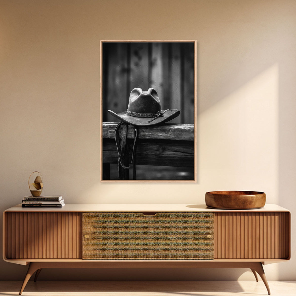 Cowboy Hat Print Black & White Canvas Art