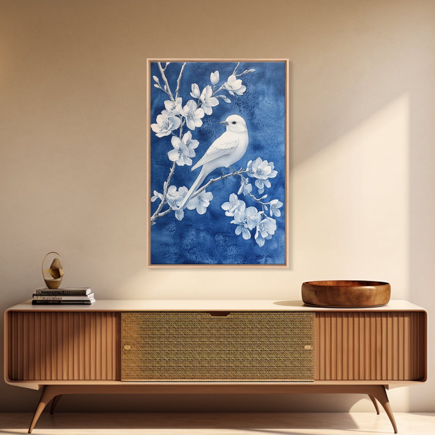 White Bird Blue Botanical Chinoiserie Wall Art