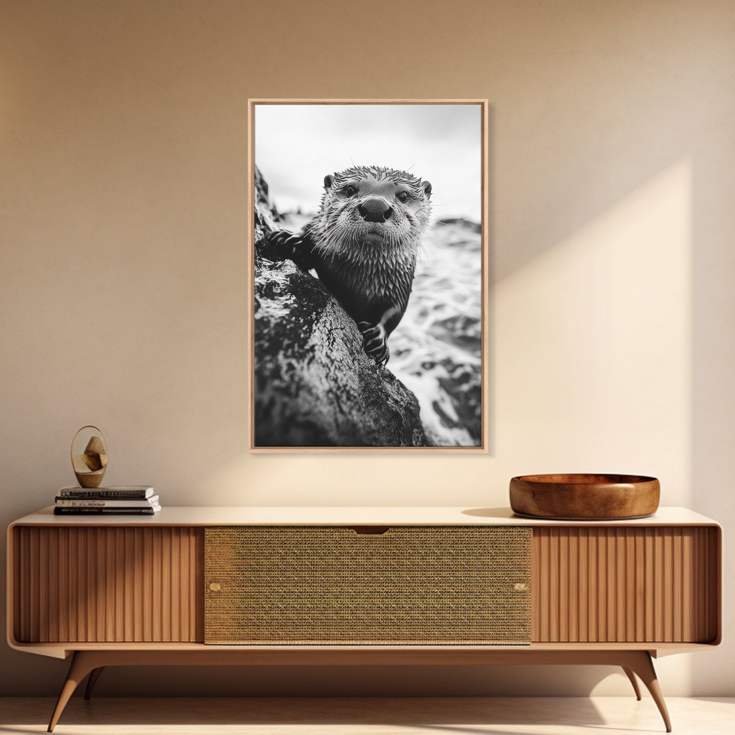 Curious Otter-Coastal Wildlife Framed Canvas Print