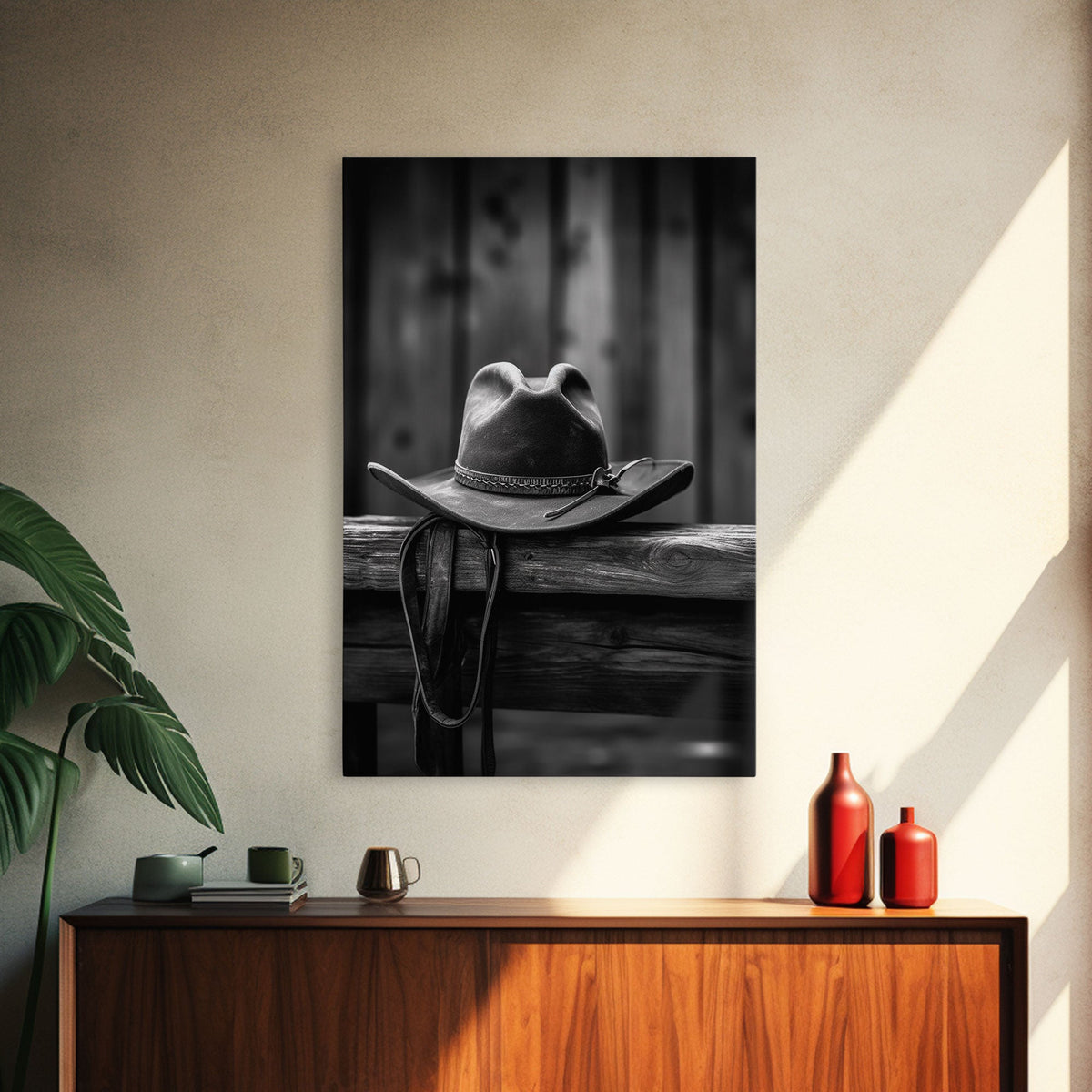 Cowboy Hat Print Black & White Canvas Art