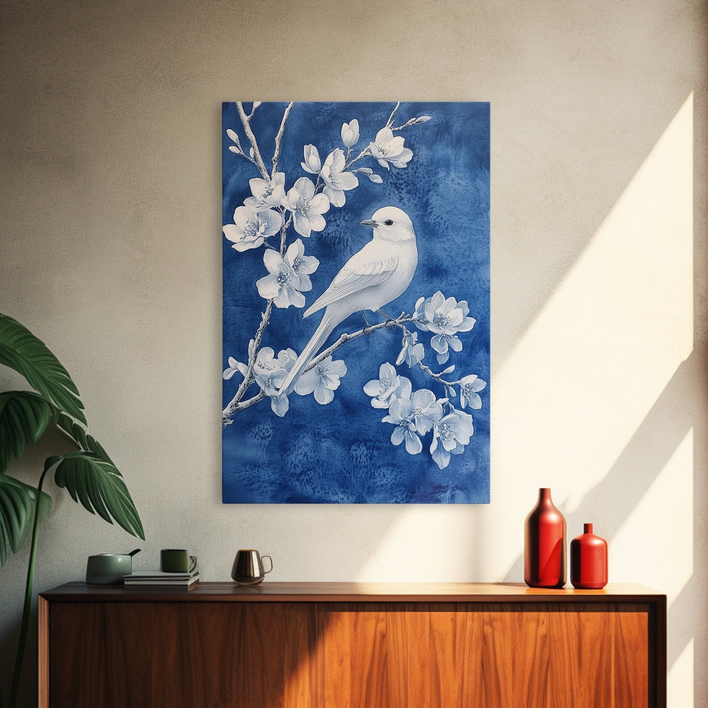 White Bird Blue Botanical Chinoiserie Wall Art