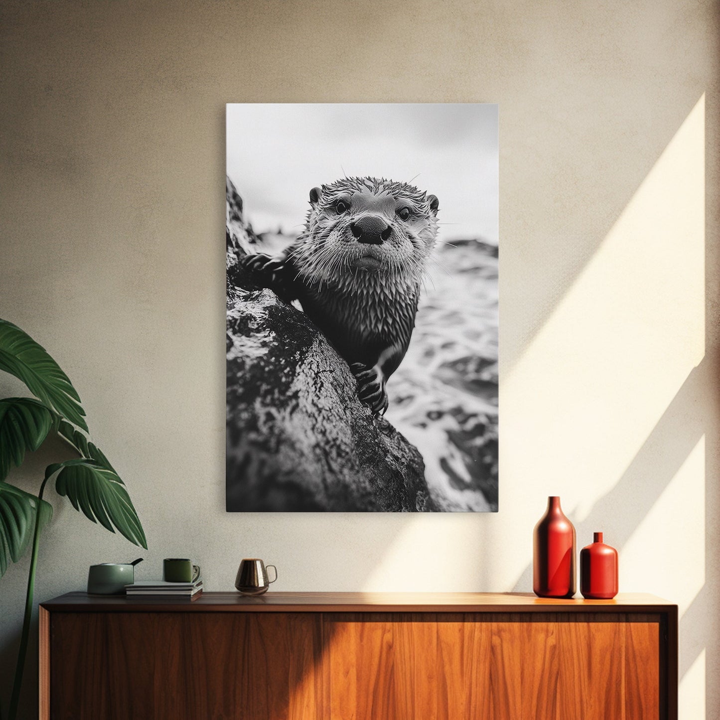 Curious Otter-Coastal Wildlife Framed Canvas Print