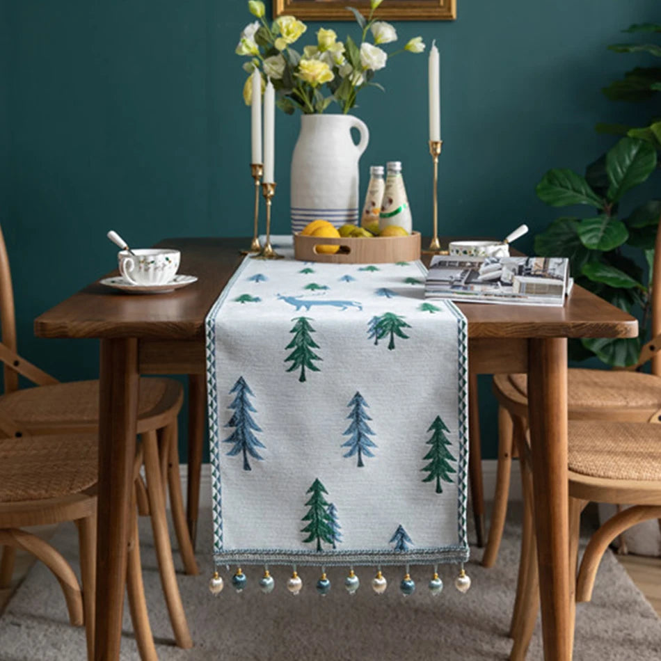Embroidered Christmas Tree Table Runner