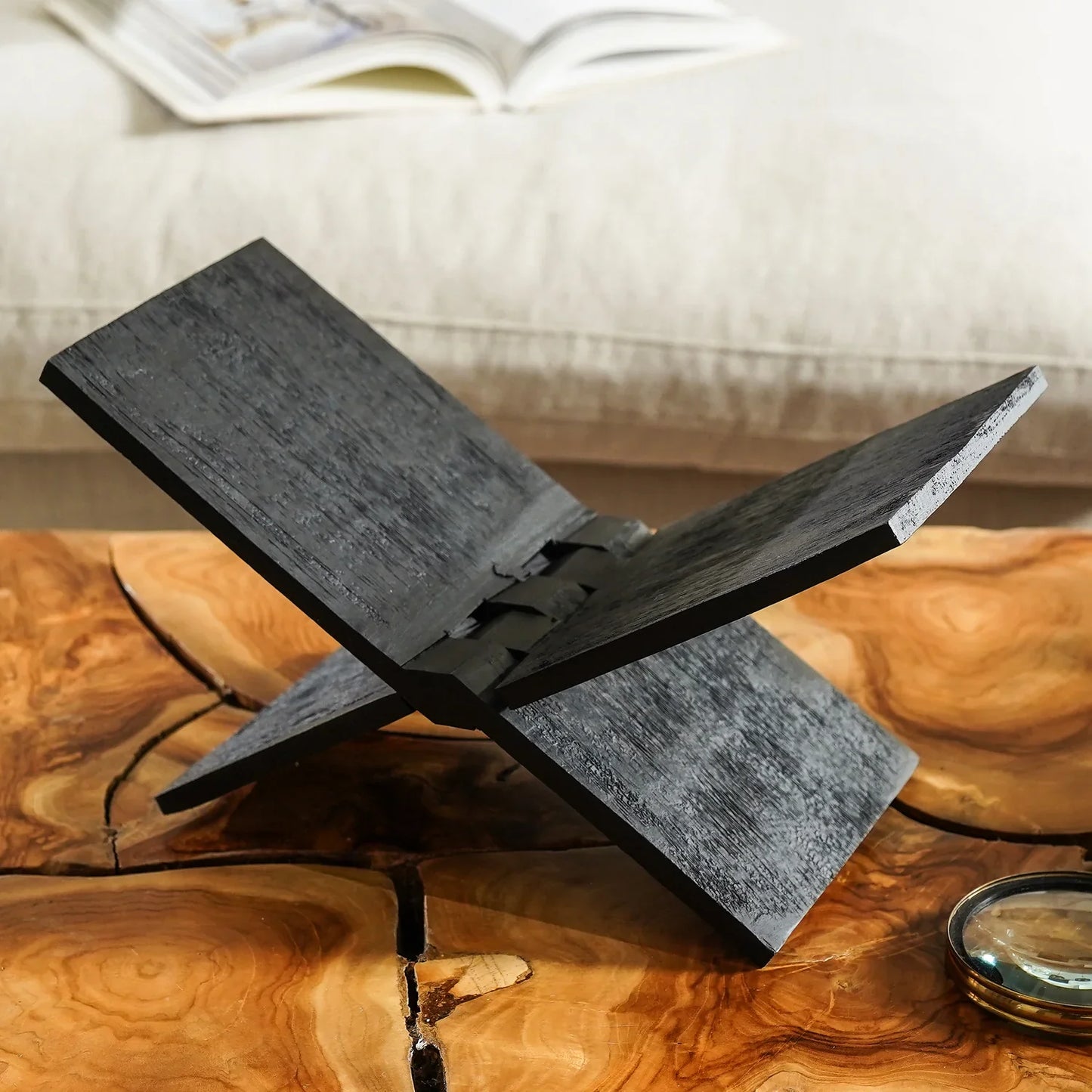 Black Wood Cookbook & Coffee Table Book Stand