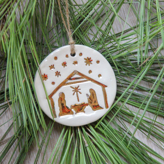 Gold Leaf Nativity Ornament