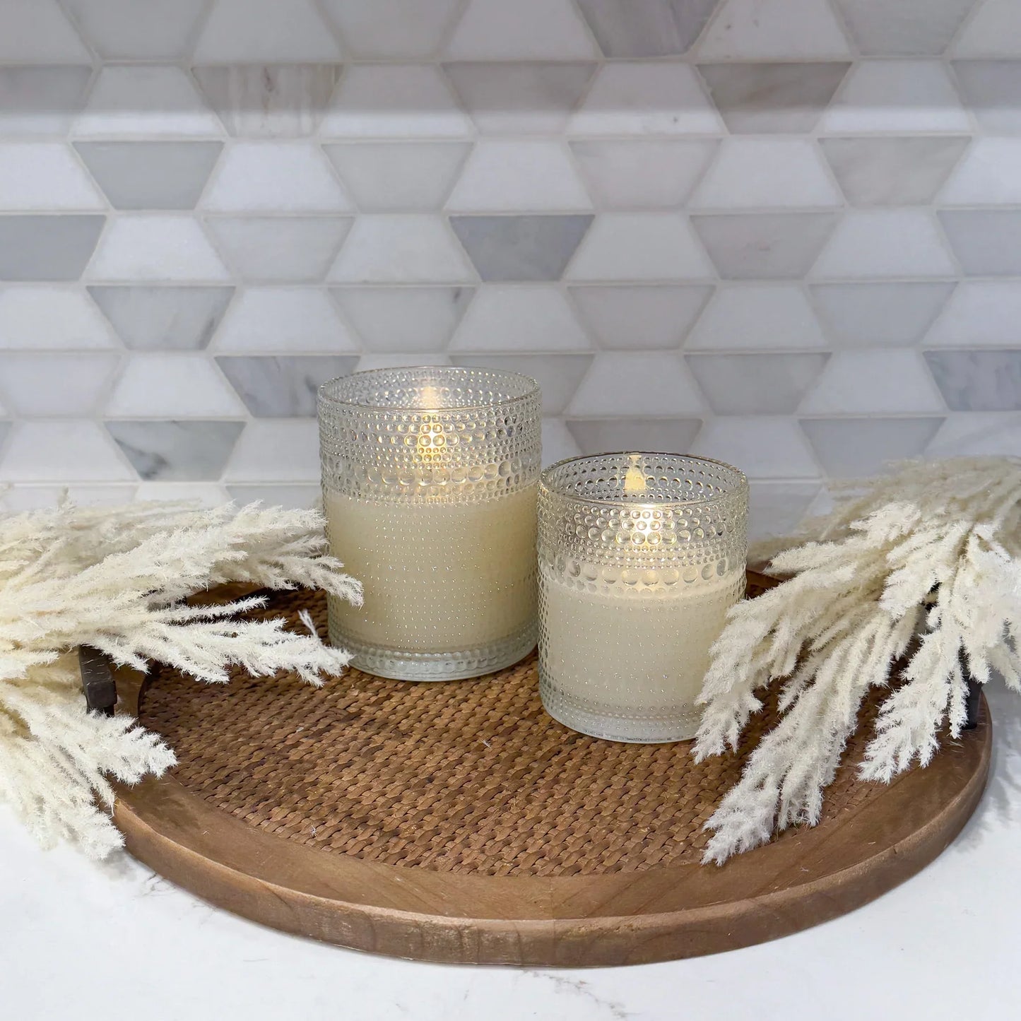 Clear Hobnail Glass LED Candle