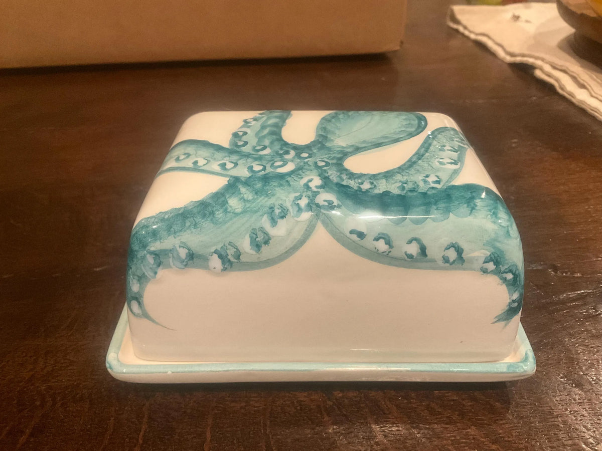 Italian Hand-Painted Ceramic Butter Dish