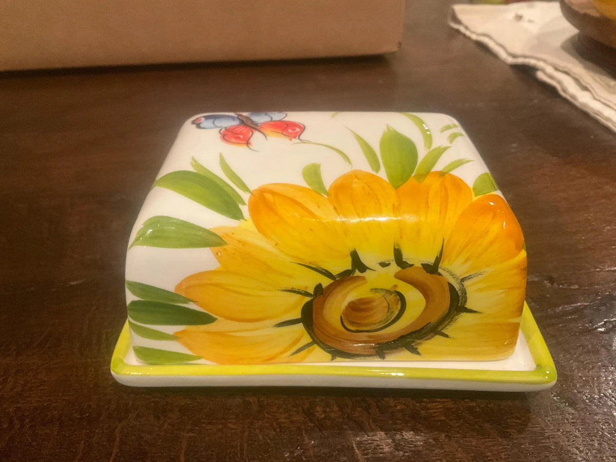 Italian Hand-Painted Ceramic Butter Dish