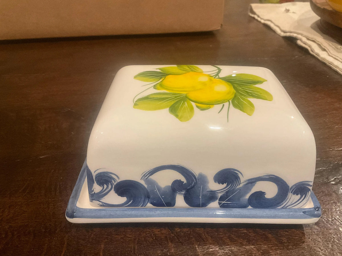 Italian Hand-Painted Ceramic Butter Dish