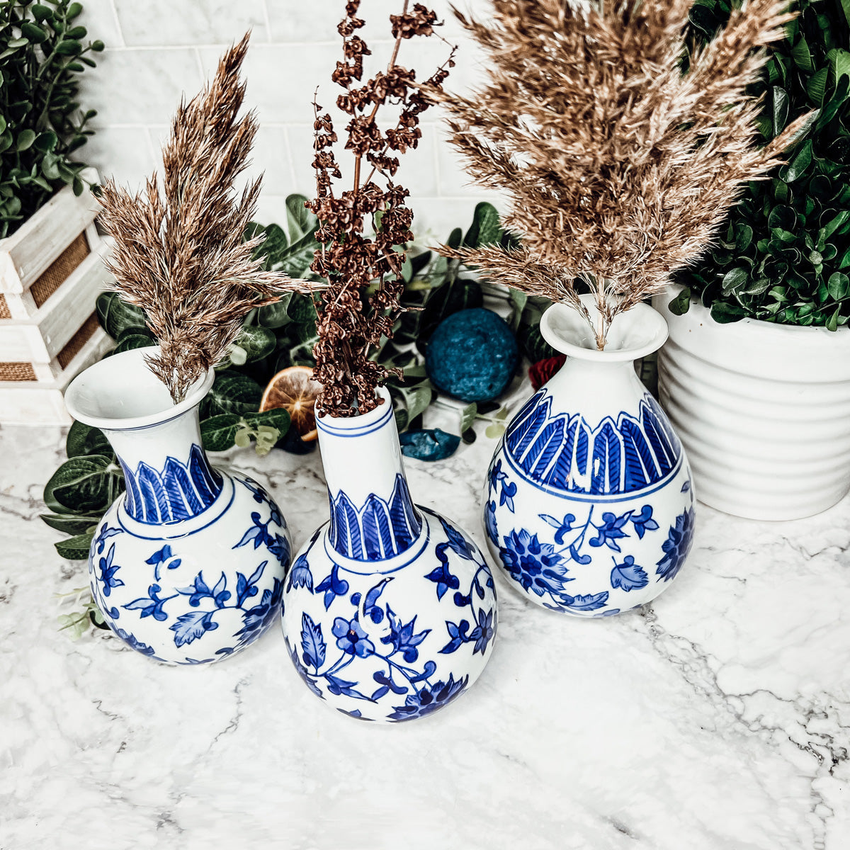 Chinoiserie Hand-Painted Mediterranean Canton Vases