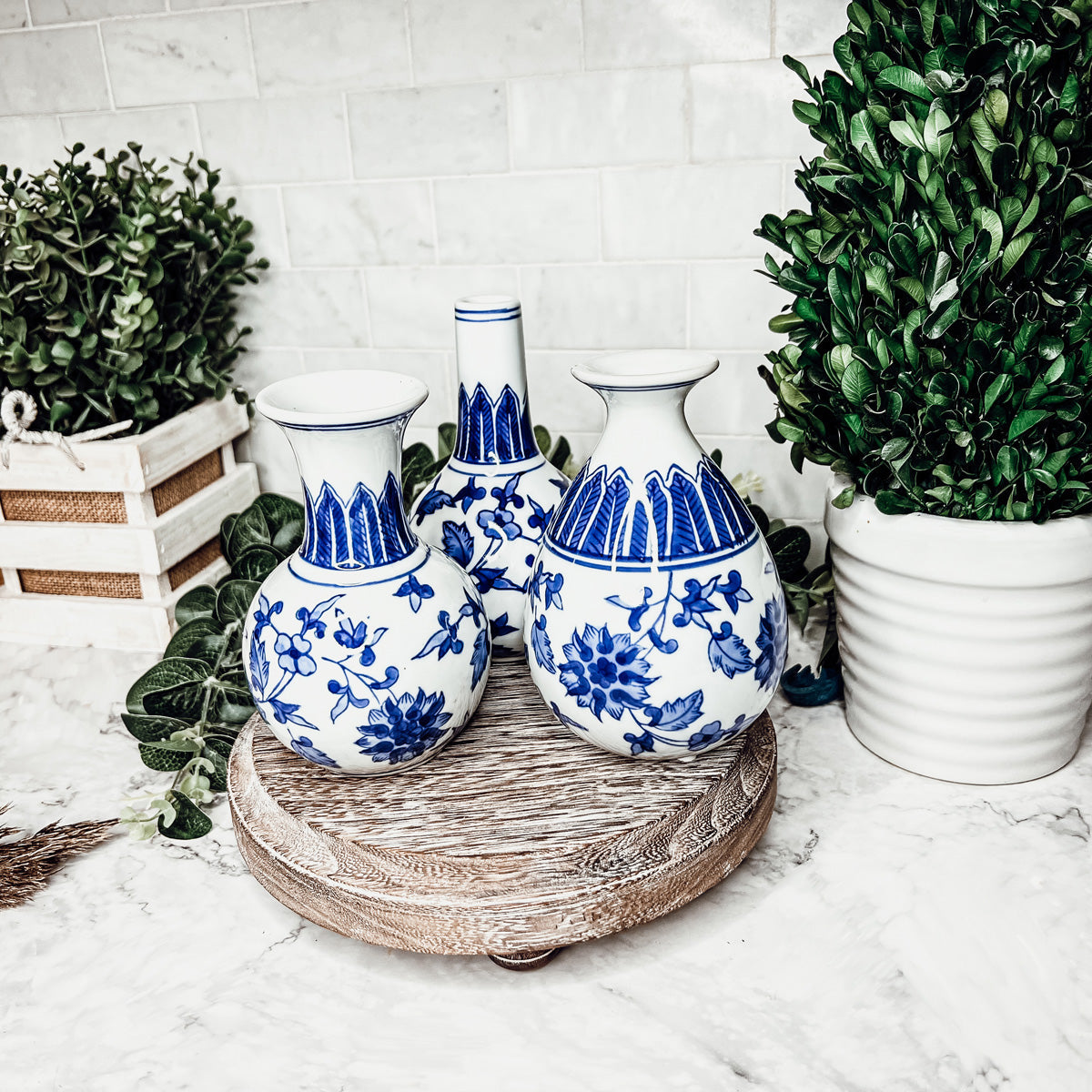 Chinoiserie Hand-Painted Mediterranean Canton Vases
