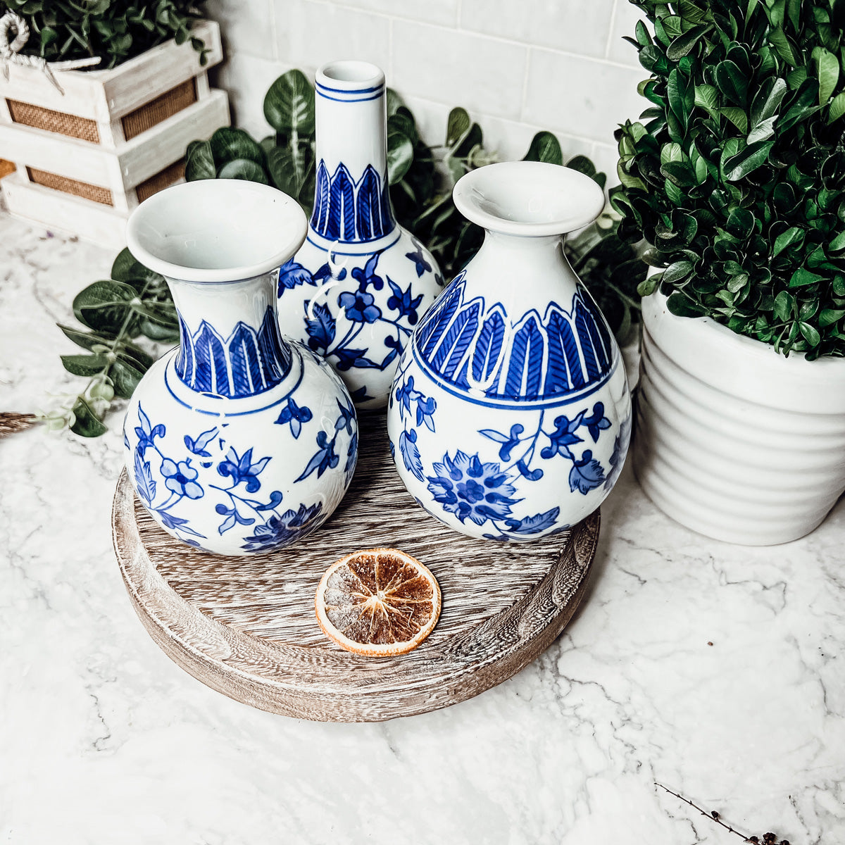 Chinoiserie Hand-Painted Mediterranean Canton Vases