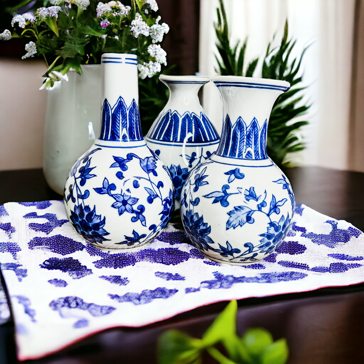 Chinoiserie Hand-Painted Mediterranean Canton Vases