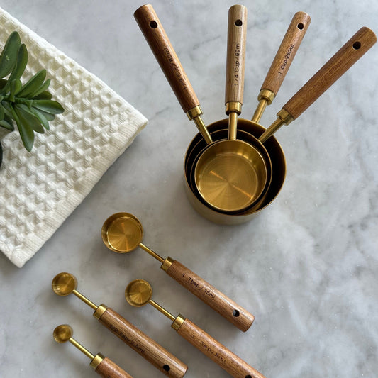 Acacia Wood & Gold Measuring Cups