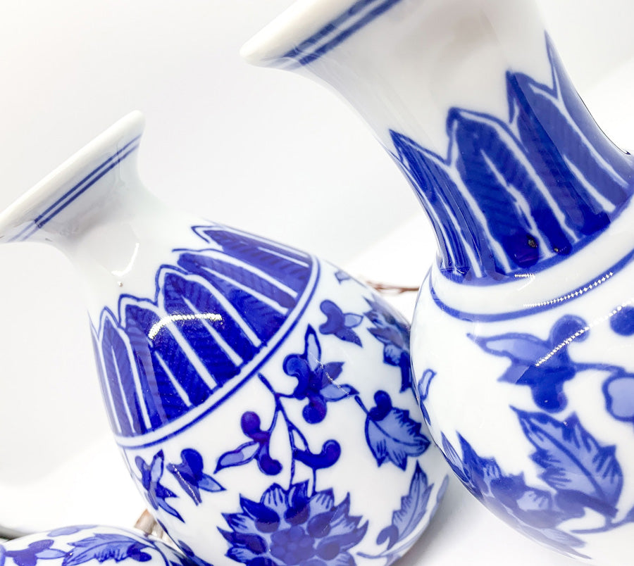 Chinoiserie Hand-Painted Mediterranean Canton Vases