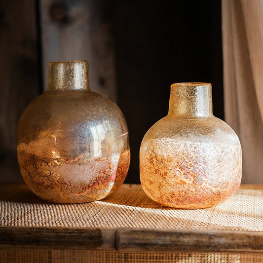 Amber Hand Blown Bubble Glass Vase