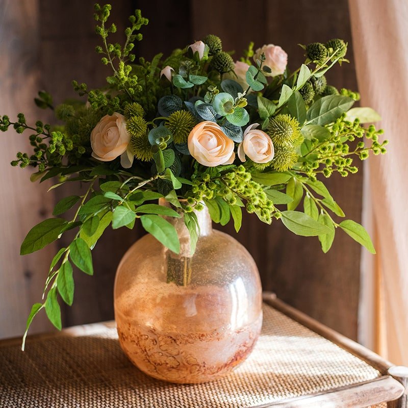 Amber Hand Blown Bubble Glass Vase
