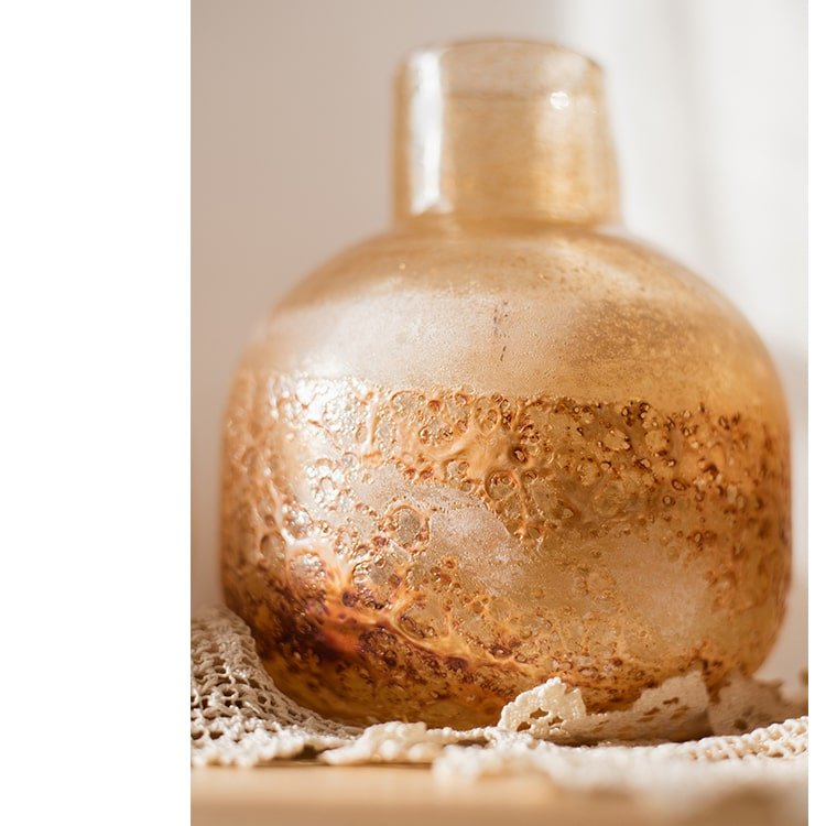 Amber Hand Blown Bubble Glass Vase