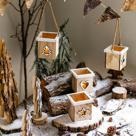 Christmas Tree Wood Box Candle Holder Ornament
