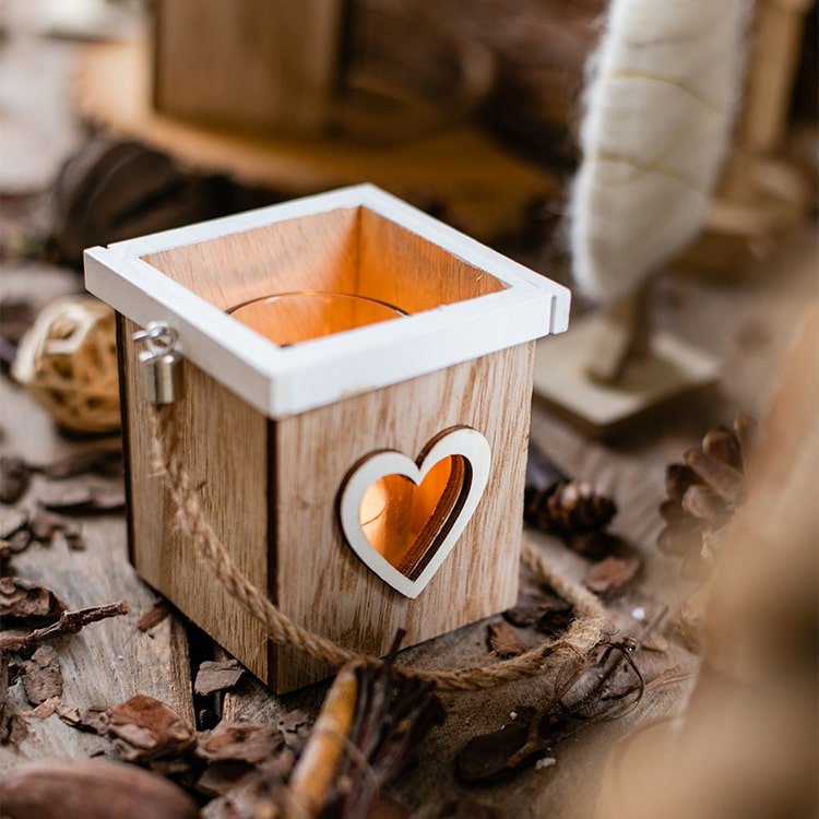 Christmas Tree Wood Box Candle Holder Ornament