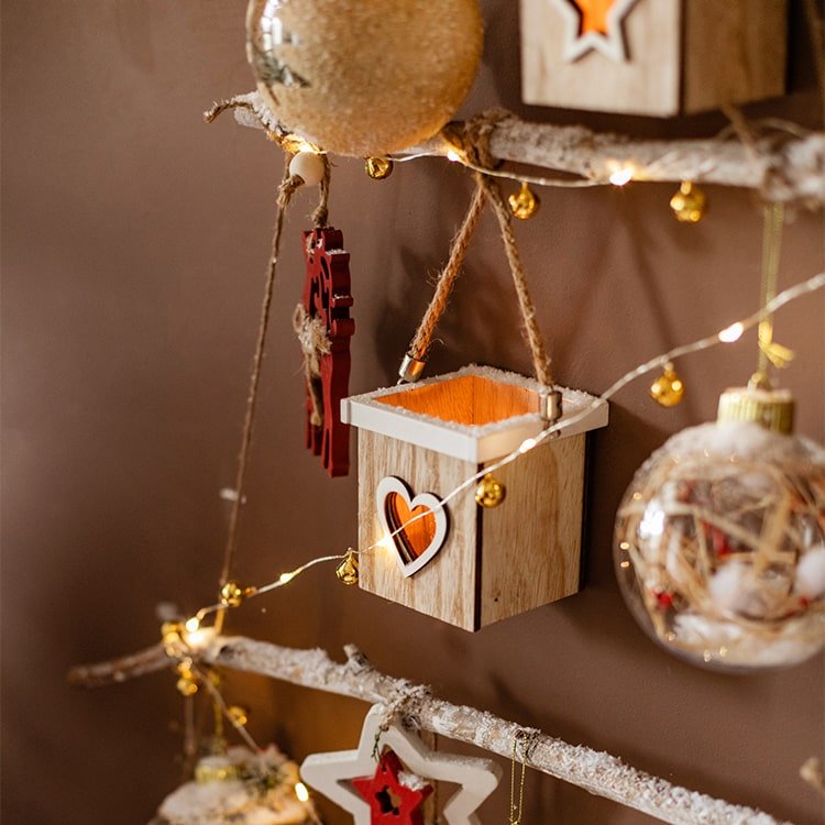 Christmas Tree Wood Box Candle Holder Ornament