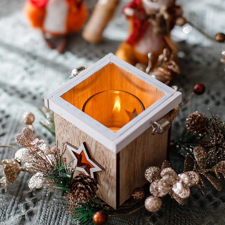 Christmas Tree Wood Box Candle Holder Ornament