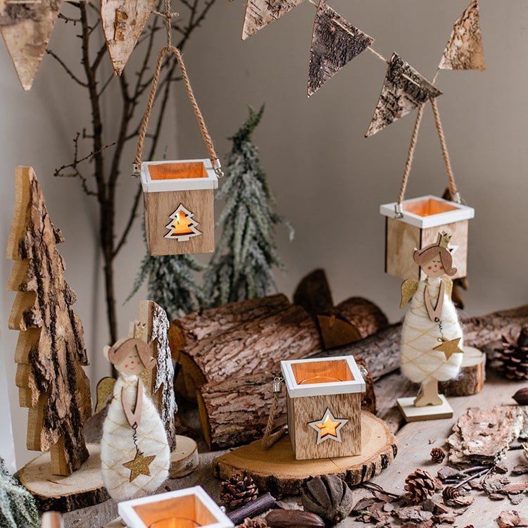 Christmas Tree Wood Box Candle Holder Ornament
