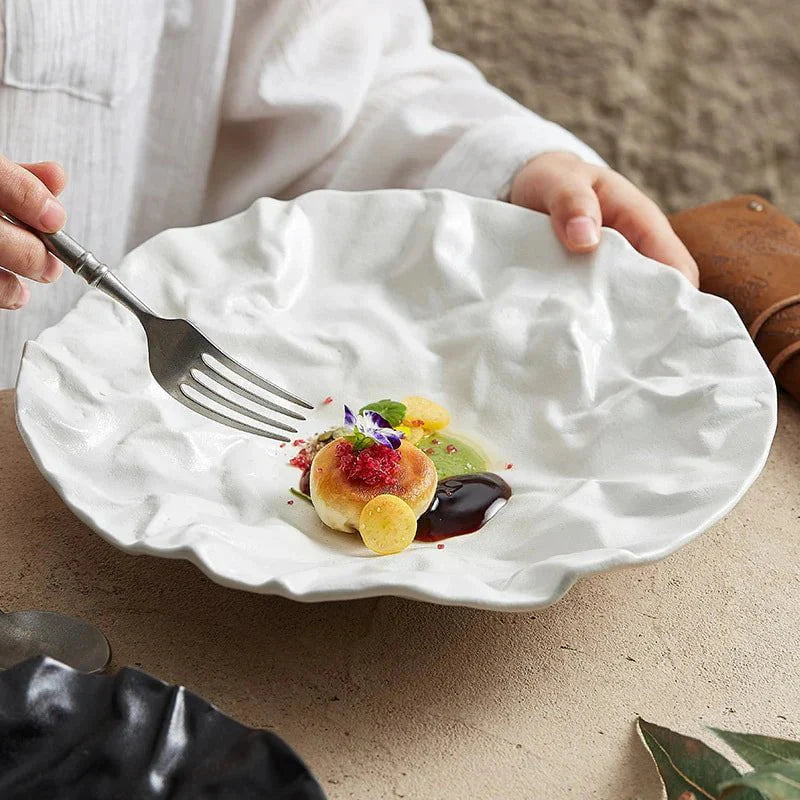 Japanese-Inspired Ripple Deep Ceramic Dish