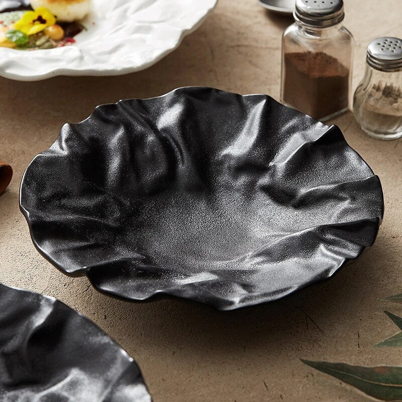 Japanese-Inspired Ripple Deep Ceramic Dish