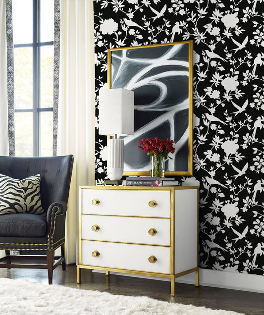 Kauai Bird Toile Embossed Vinyl Unpasted Wallpaper