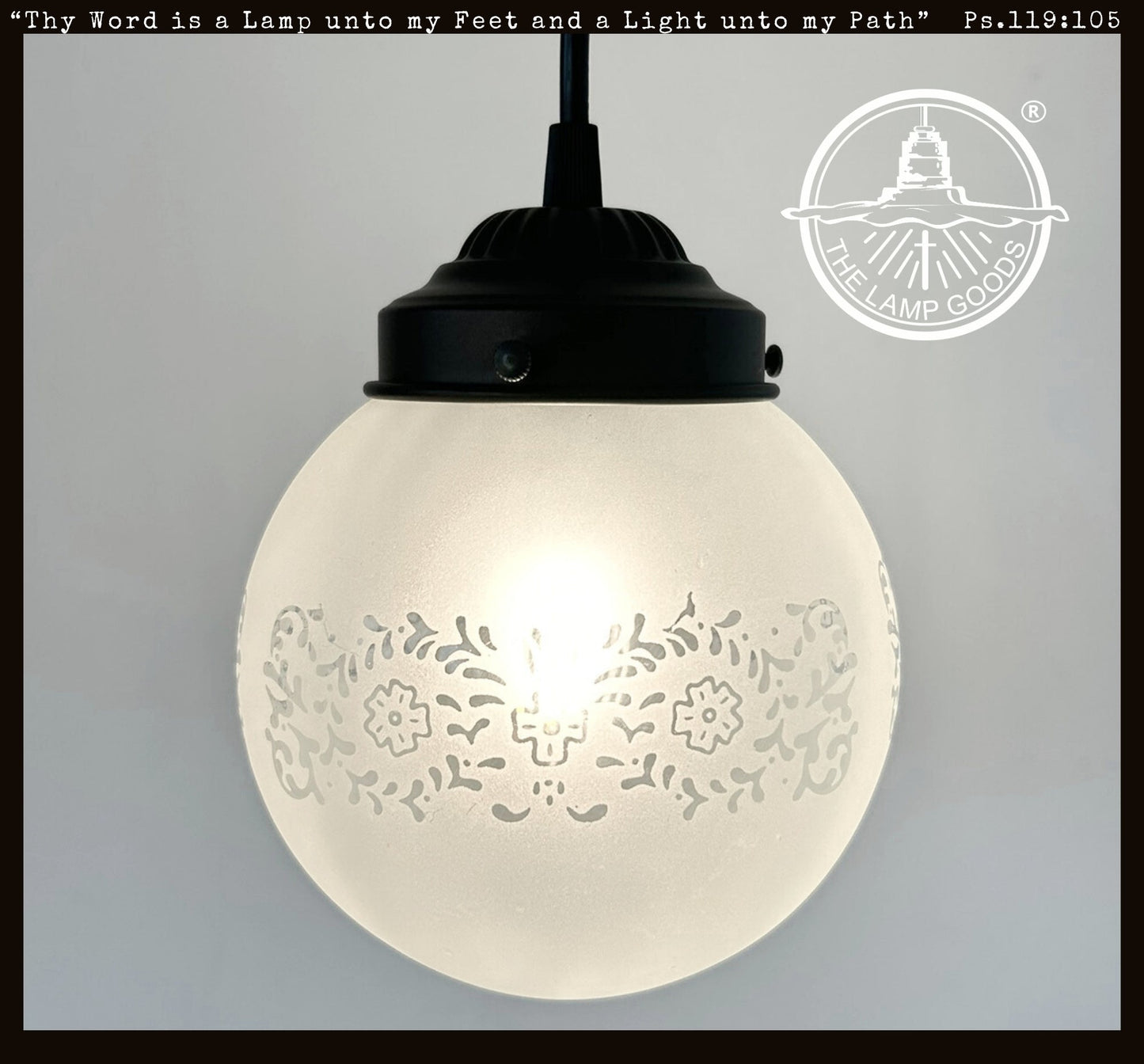 Frosted Floral + Cross Globe Pendant Light