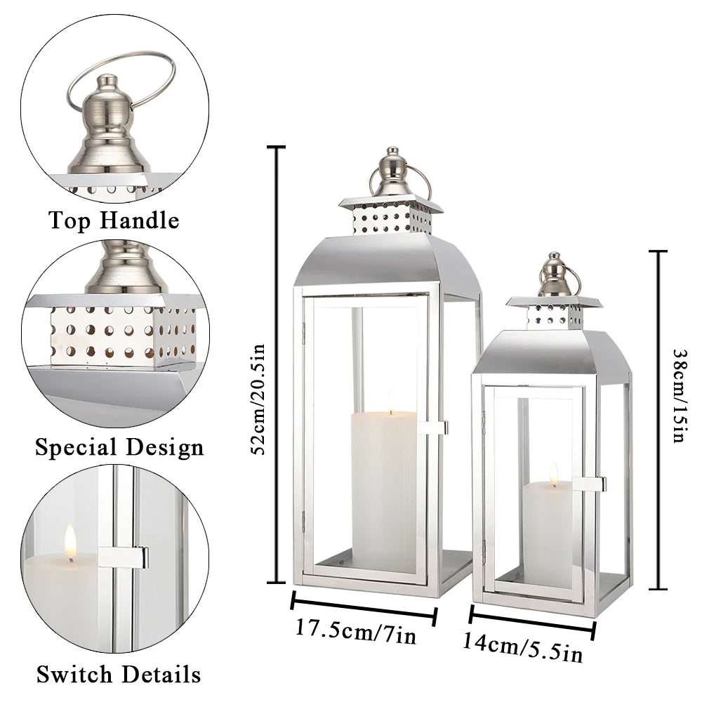 Meira Stainless Steel Decorative Candle Lanterns ( Set of 2 )