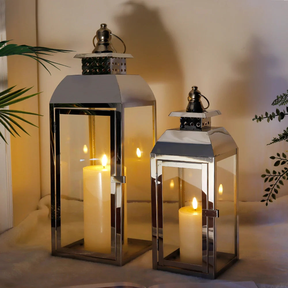 Meira Stainless Steel Decorative Candle Lanterns ( Set of 2 )
