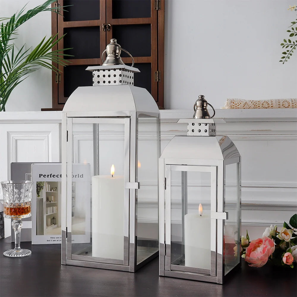 Meira Stainless Steel Decorative Candle Lanterns ( Set of 2 )