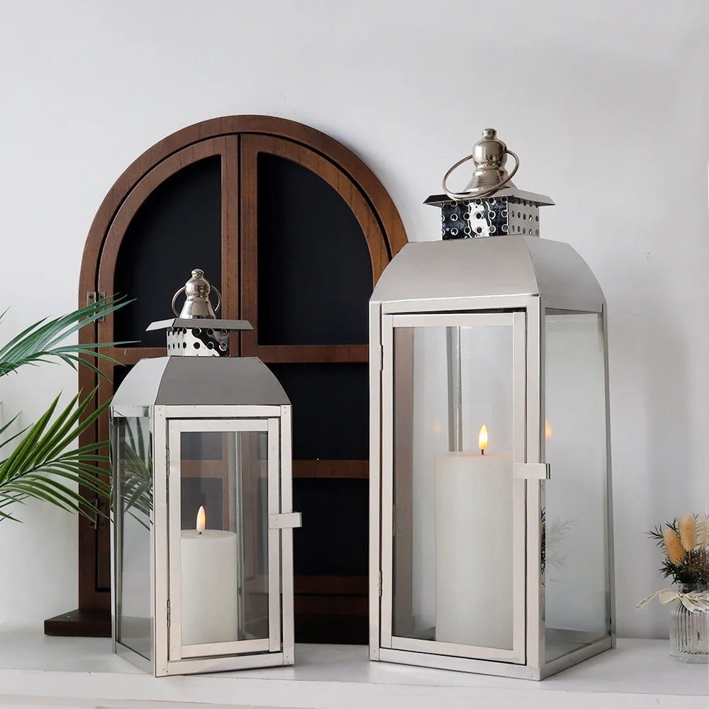 Meira Stainless Steel Decorative Candle Lanterns ( Set of 2 )