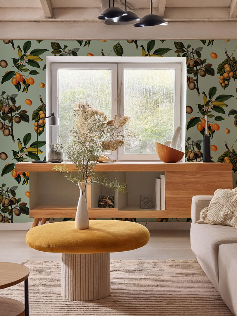 Robin Egg Vintage Orchard Wallpaper