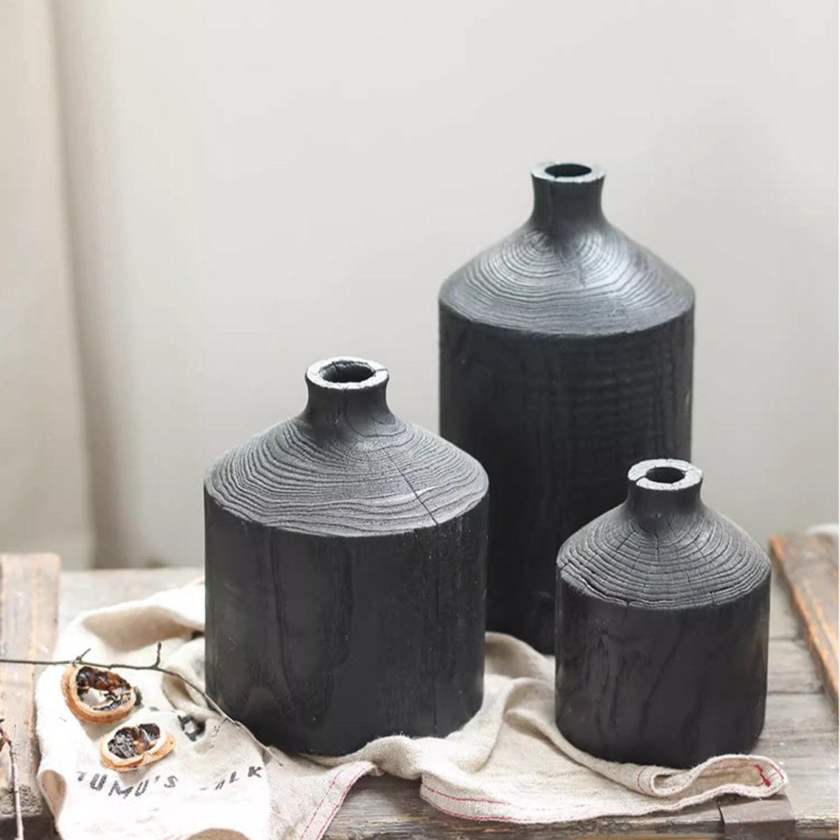 Narrow Neck Black Wooden Vase