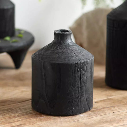 Narrow Neck Black Wooden Vase