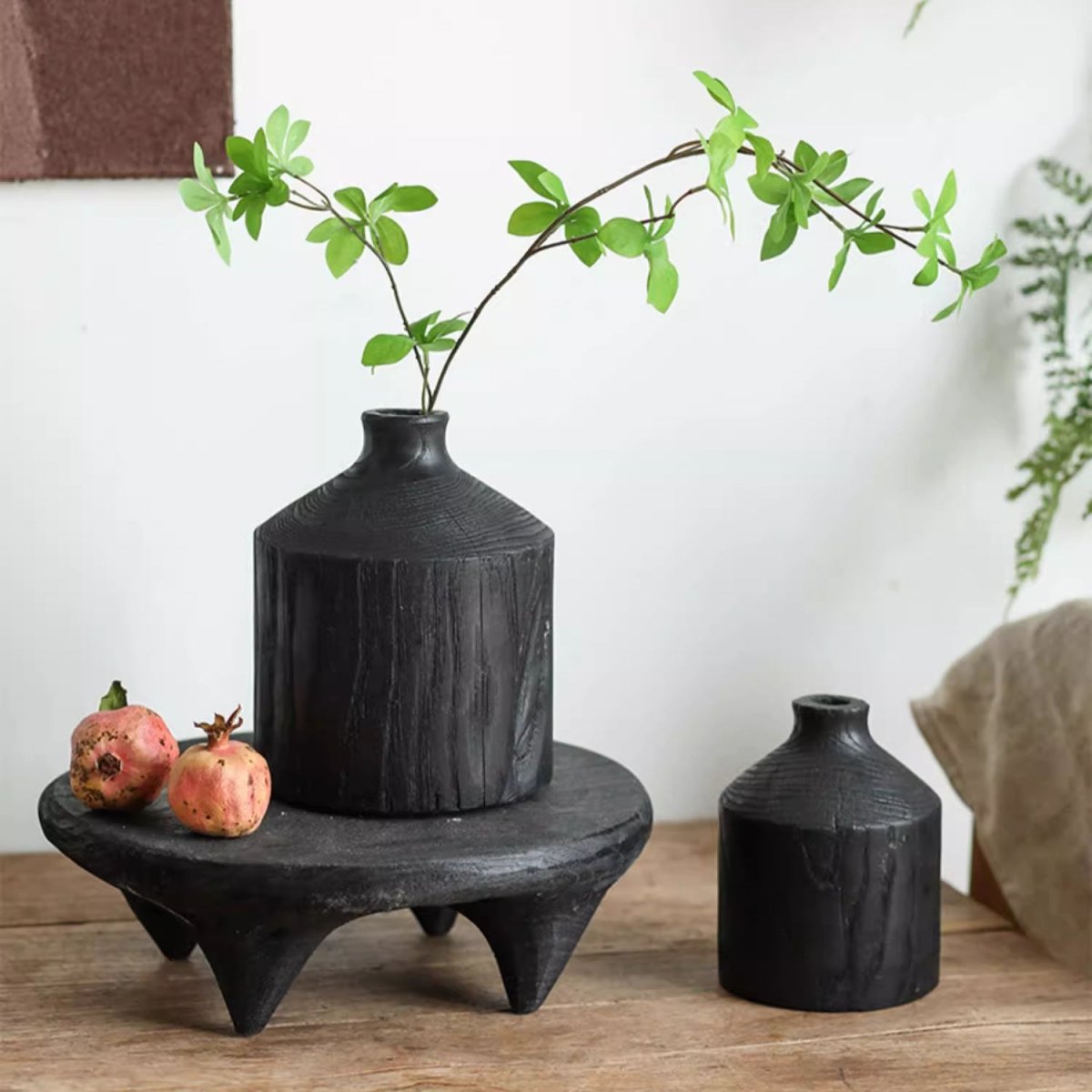 Narrow Neck Black Wooden Vase