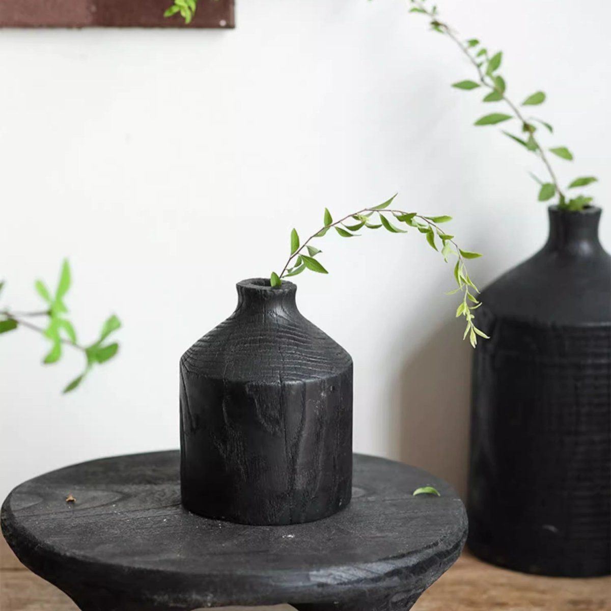 Narrow Neck Black Wooden Vase